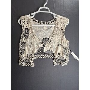Willow & Clay Crochet Lace Vest Womens Small Ivory Sheer Boho Floral Open Knit